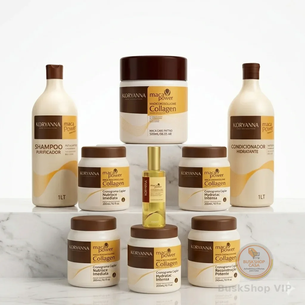 Kit Maca Power Completo com 7 Produtos – Cronograma Capilar + Máscara 500g, Shampoo 1L, Condicionador 1L  Reparador 50ml