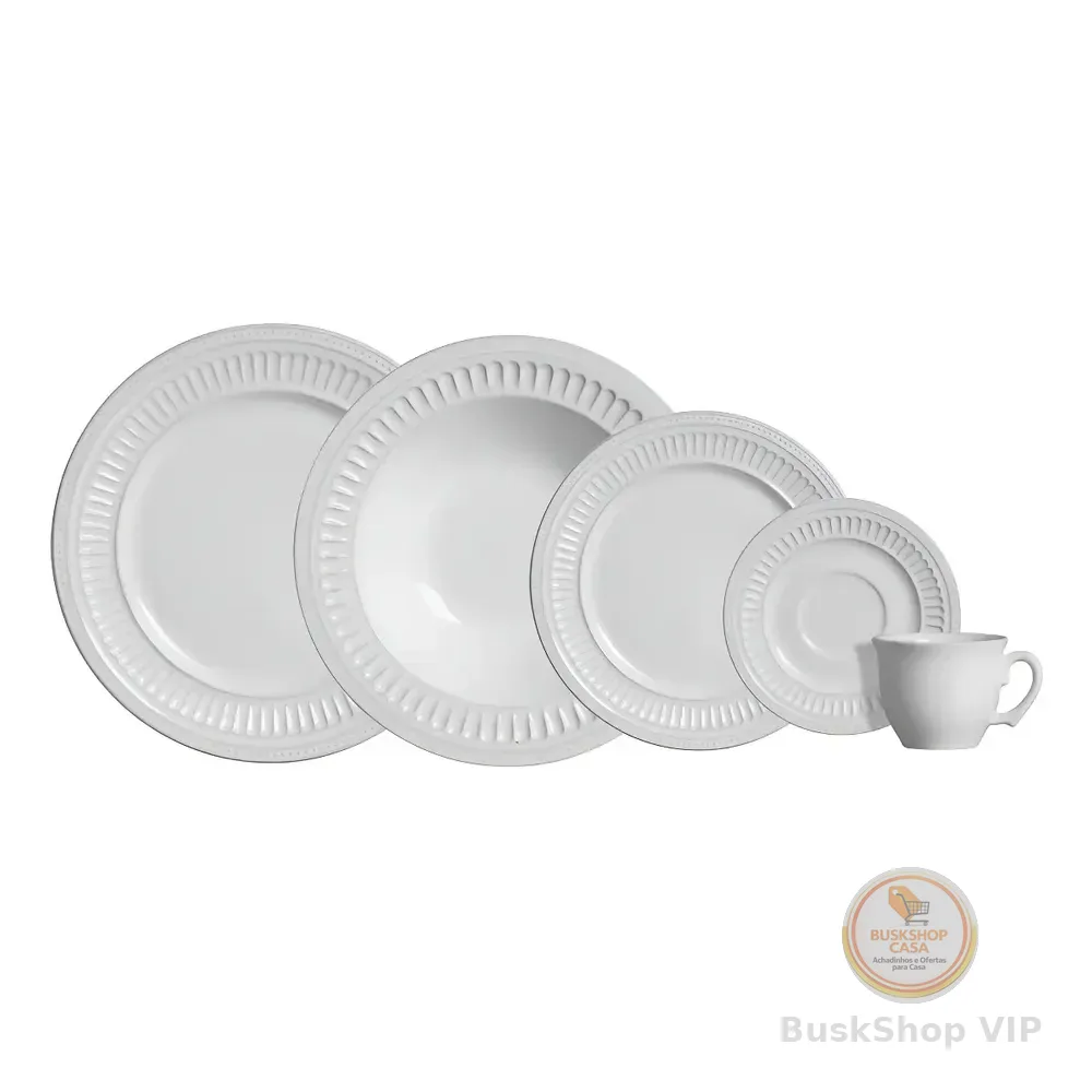 Aparelho De Jantar 20 Peças Branco Poppy De Cerâmica - Scalla Cerâmica Geométrico