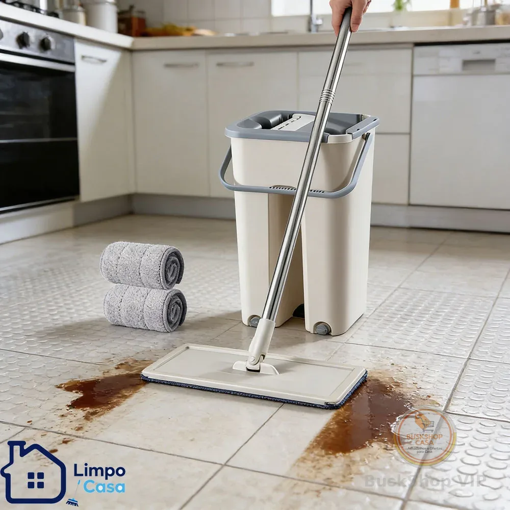Mop Flat Balde 6 litros Com 2 Refis Com Cabo Extensivel Inox，Lavagem e remoção de poeira