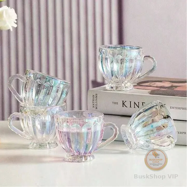 Xícaras Chá Café 200ml Itália Rainbow Jogo 6 Peças Canecas Cristal Luxuoso