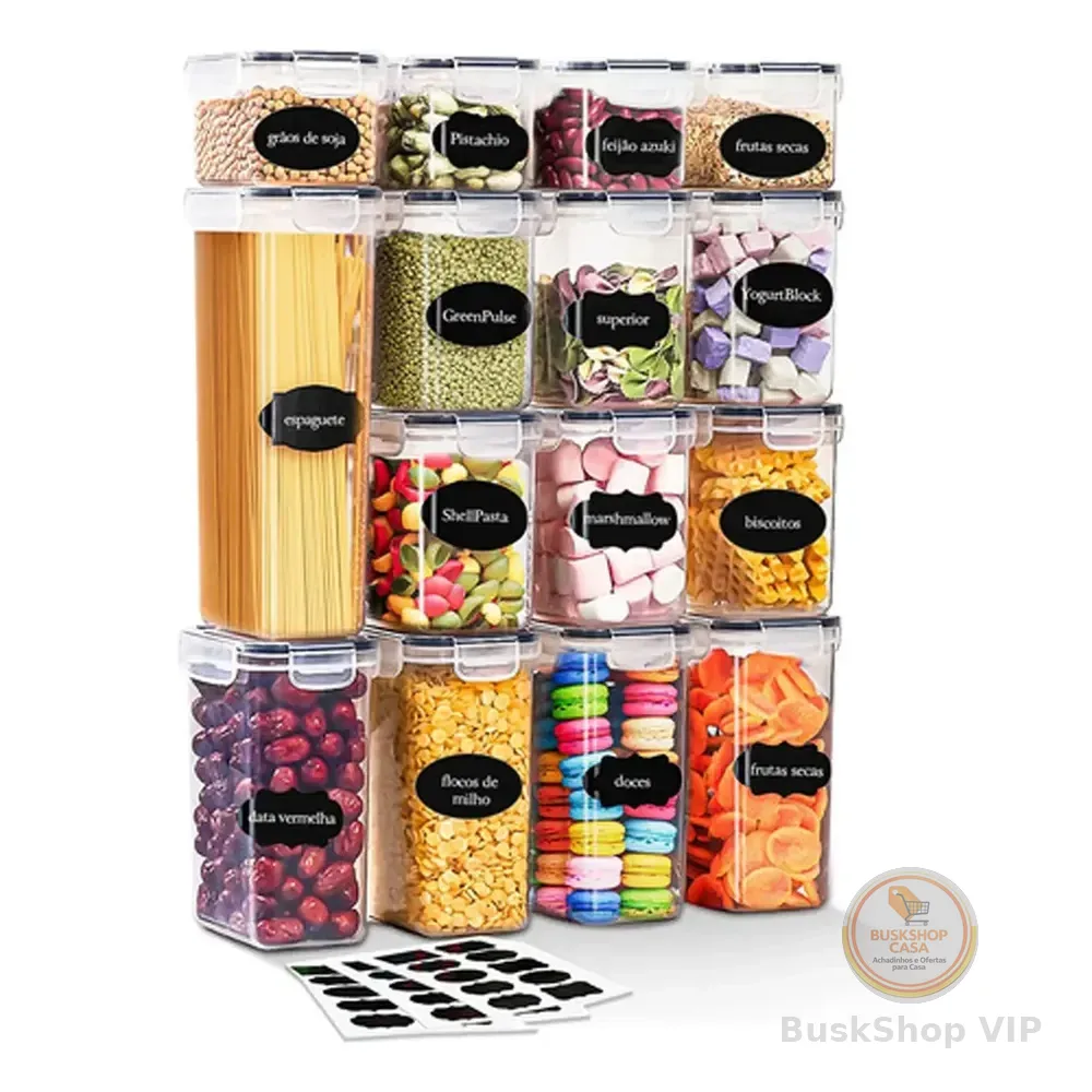 Vie Idéale Kit 15 Potes Herméticos Mantimentos Quadrado Branco