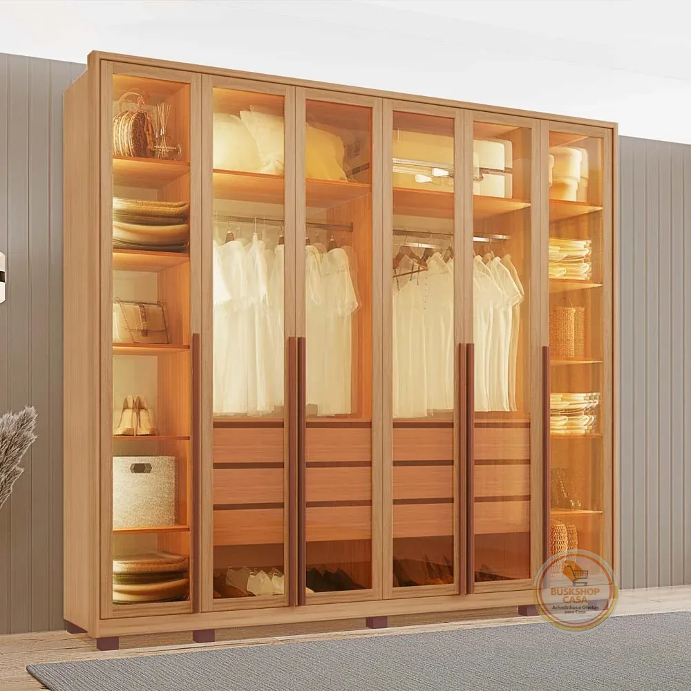 Guarda-Roupas Spectra 100% MDF 6 Portas 6 Gavetas c/ Kit de Espelhos e Pés