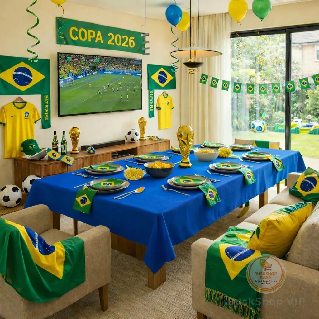 Toalha Copa do Mundo Azul, Amarela e Verde 2,20m x 1,45m – Tamanho Grande Decorativa e Temática ⚽🇧🇷