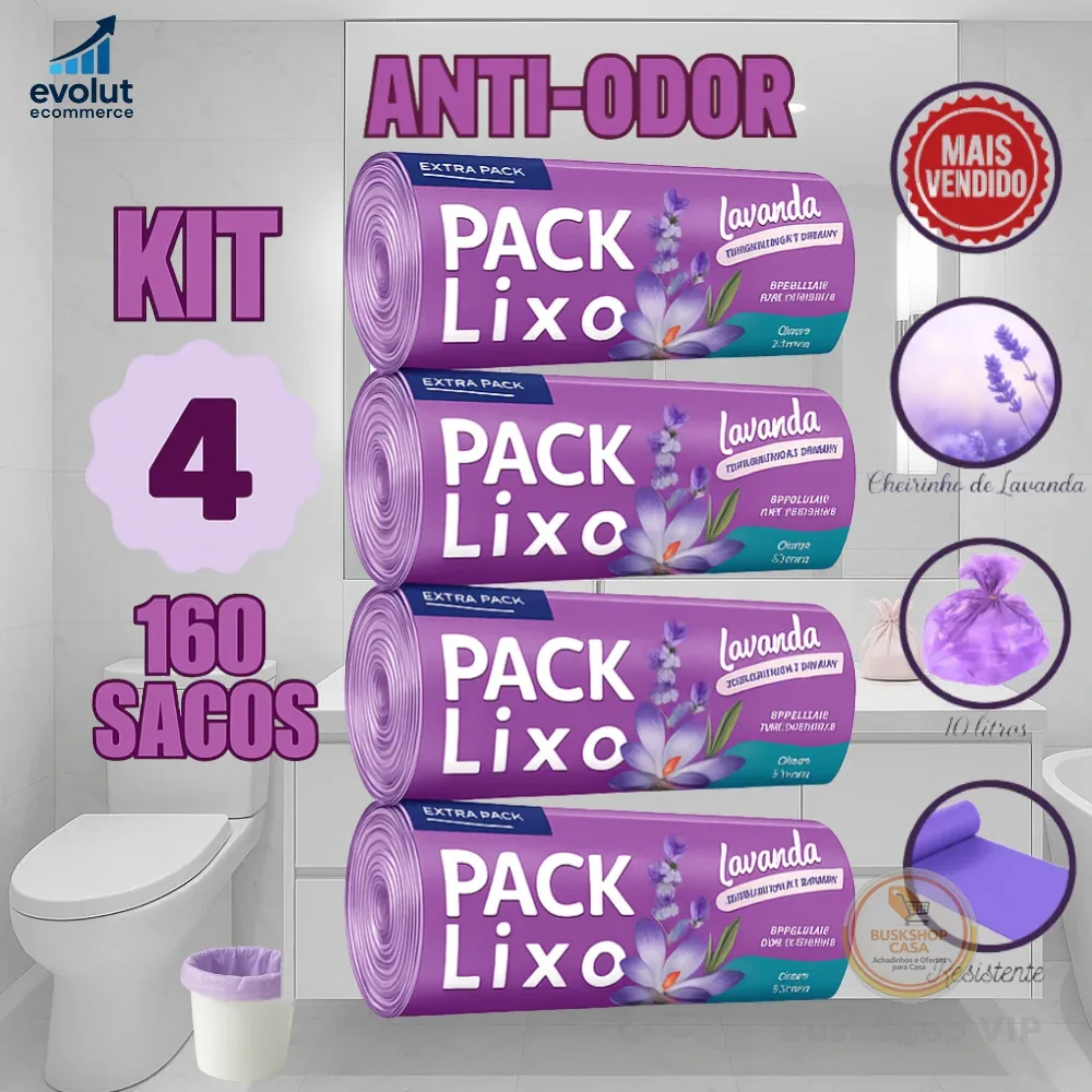 Kit 4 Rolos de Sacos de Lixo 10L – 160 Unidades | Neutraliza Odores | Ideal para Pia e Banheiro
