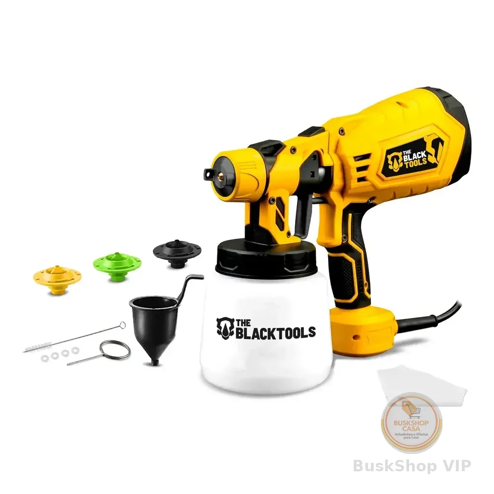 Pistola De Pintura E Pulverizadora Elétrica Portátil Hvlp 1.250l C/5 Bicos E Acessórios 600w Tpp150 The Black Tools +1 mil vendidos