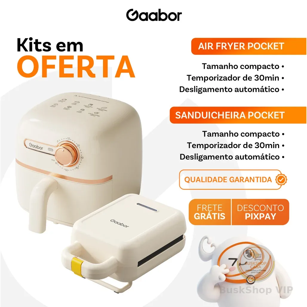 [Oferta Combinada]Gaabor Combo Air Fryer 1.4L AF20M+Sanduicheira SM60M Antiaderente Removível