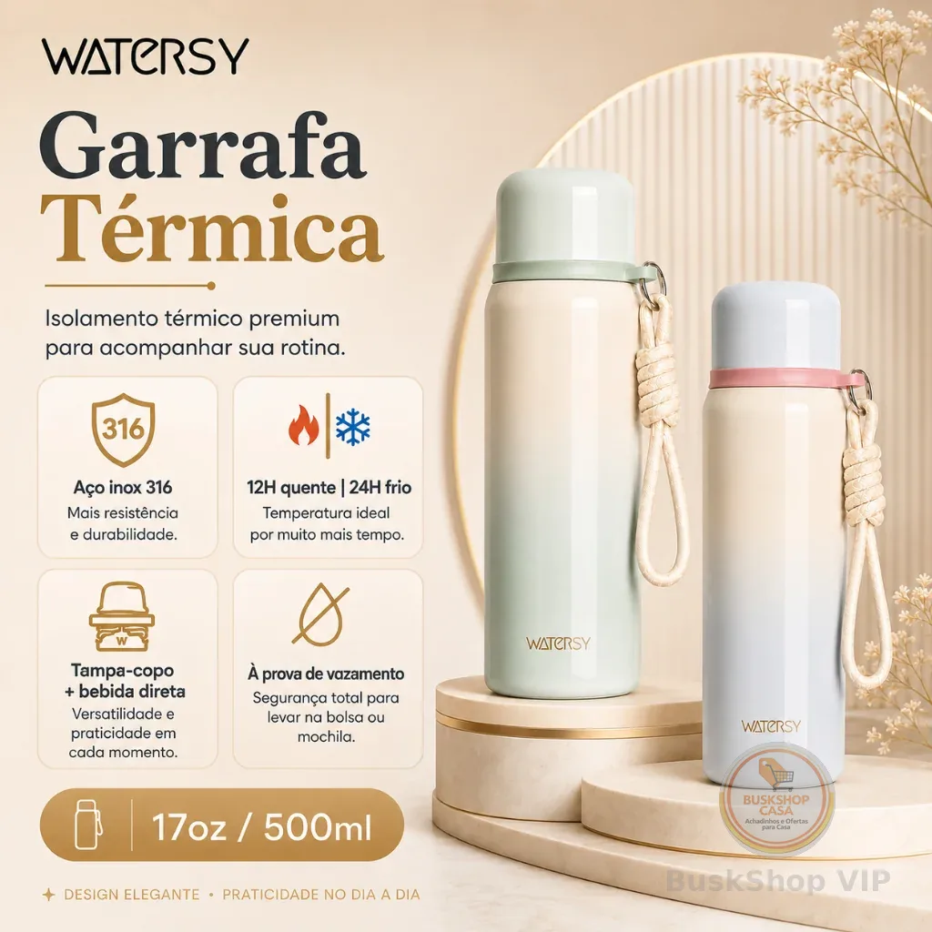 Watersy Garrafa térmica de aço inoxidável 316 Copo Térmico Com Tampa Pop-up garrafa 500ml Quente e Frio copo térmico