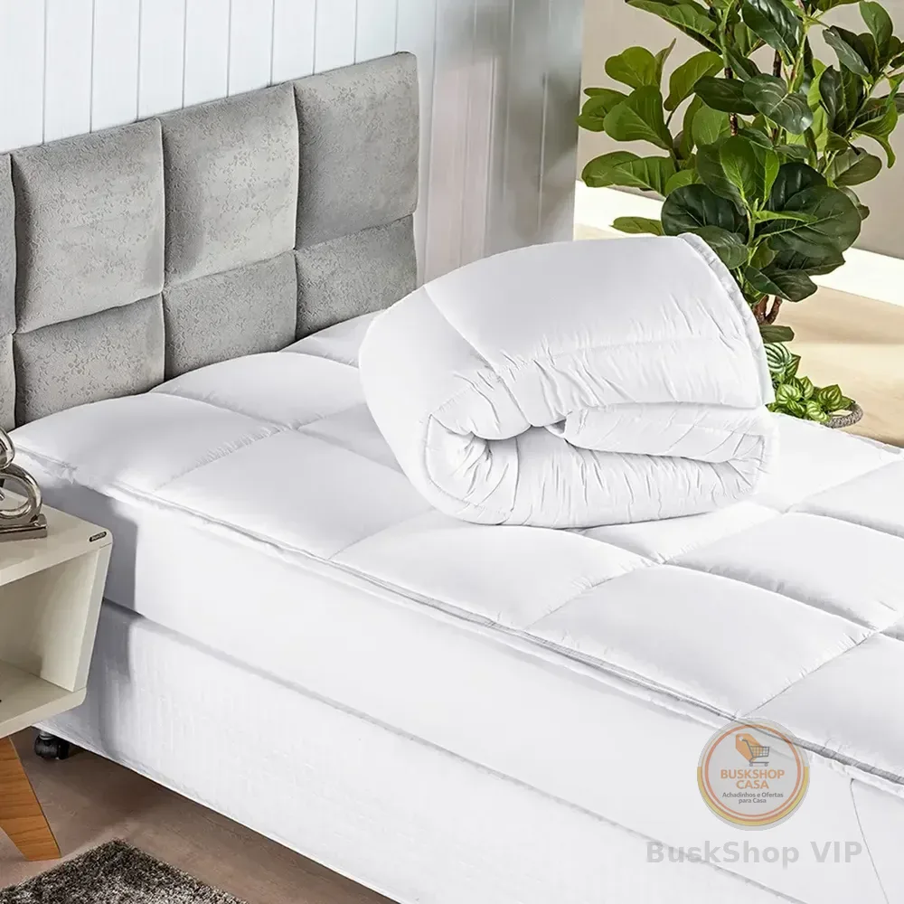 Pillow Top Protetor Colchão Cama Casal 400 Fios Toque Macio Branco Matelado Liso Casal