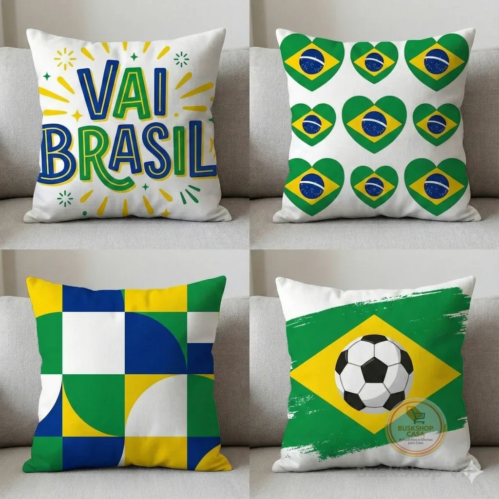 Kit 4 Capas De Almofada 45x45 Decoração Copa Do Mundo 2026 Torcedor Brasil Algumas Opções De Escolha