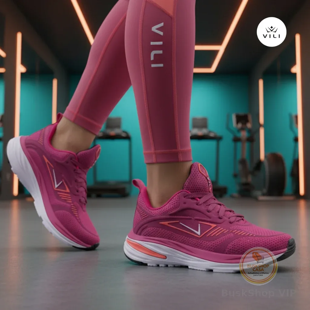 Tênis Feminino Vili Fusion Esportivo Caminhada 232G Rosa Neon