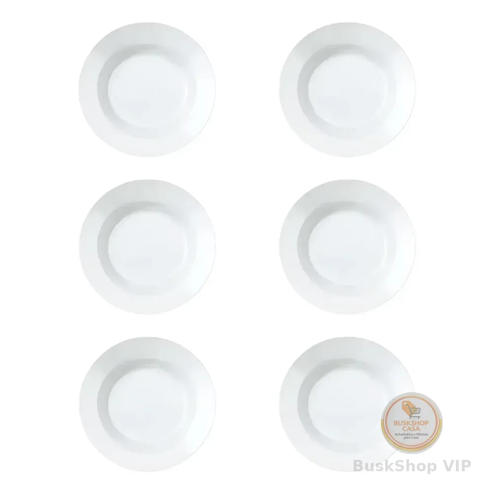 🛍️ Jogo De Pratos Fundos 6 Peças Branco Duralex Opaline Vidro 23cm Lisa