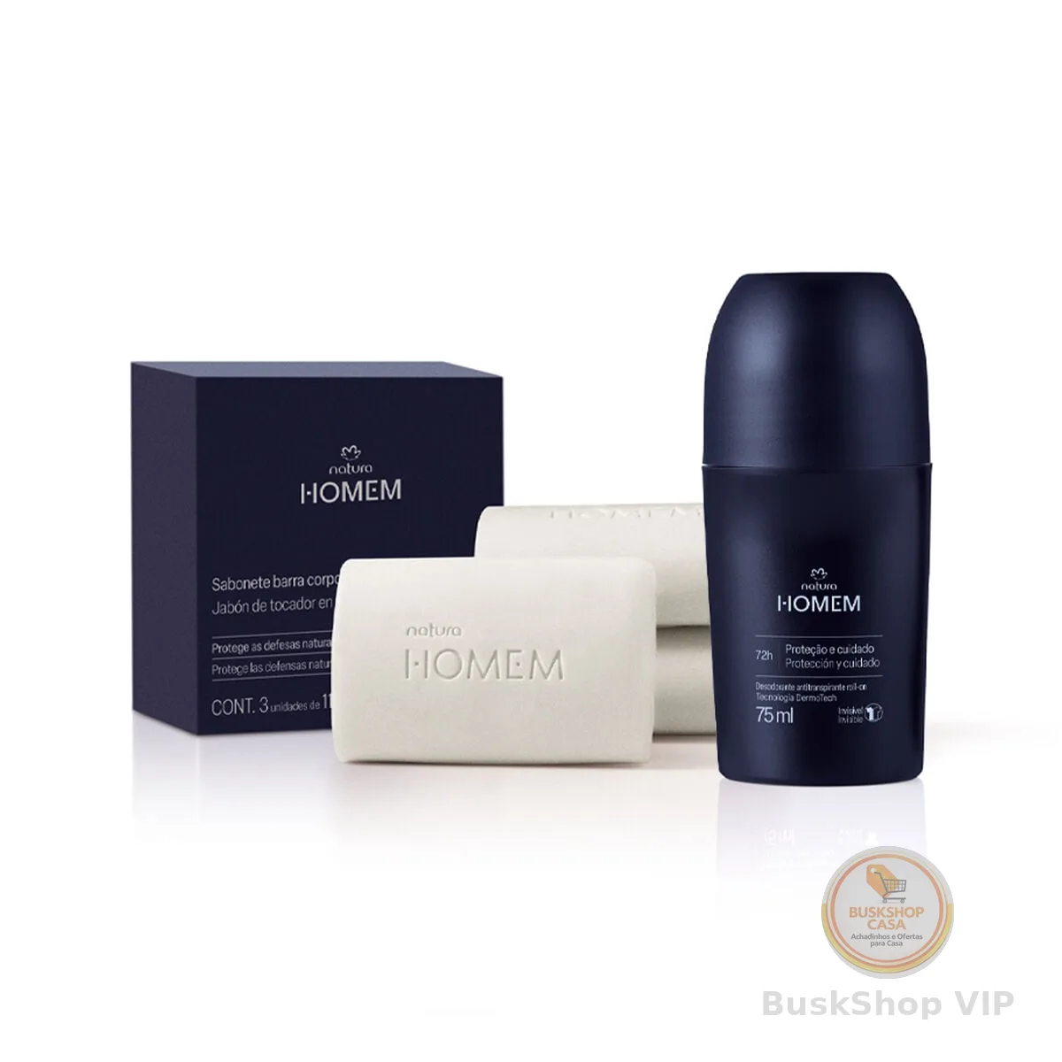 Kit Desodorante Roll-on e Sabonete Corpo e Barba Natura Homem (2 produtos)