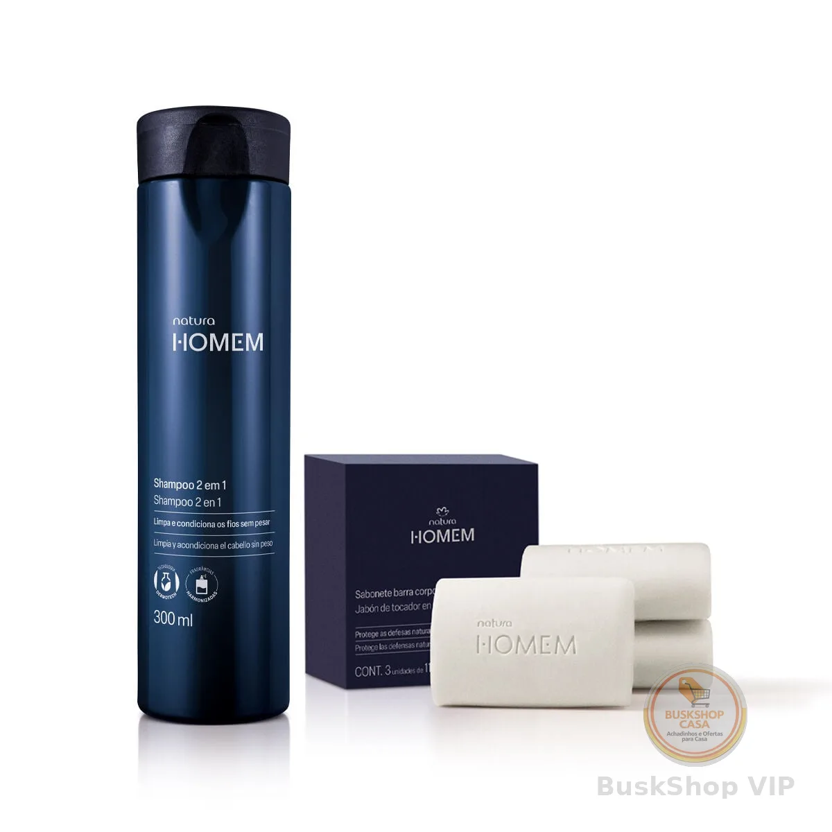Kit Shampoo 2 em 1 e Sabonete Corpo e Barba Natura Homem (2 produtos)
