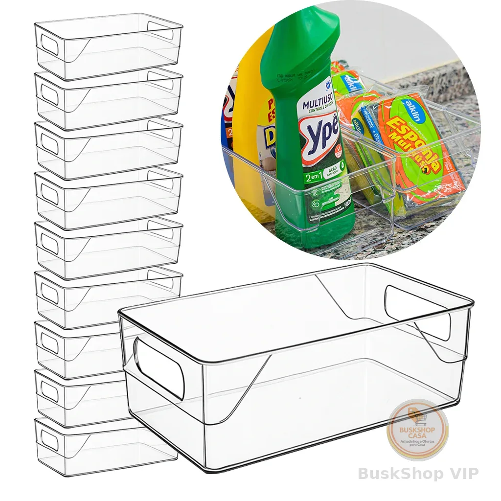 Kit 10 Organizadores Multiuso Para Geladeira, Cozinha E Despensa Em Acrílico Transparente
