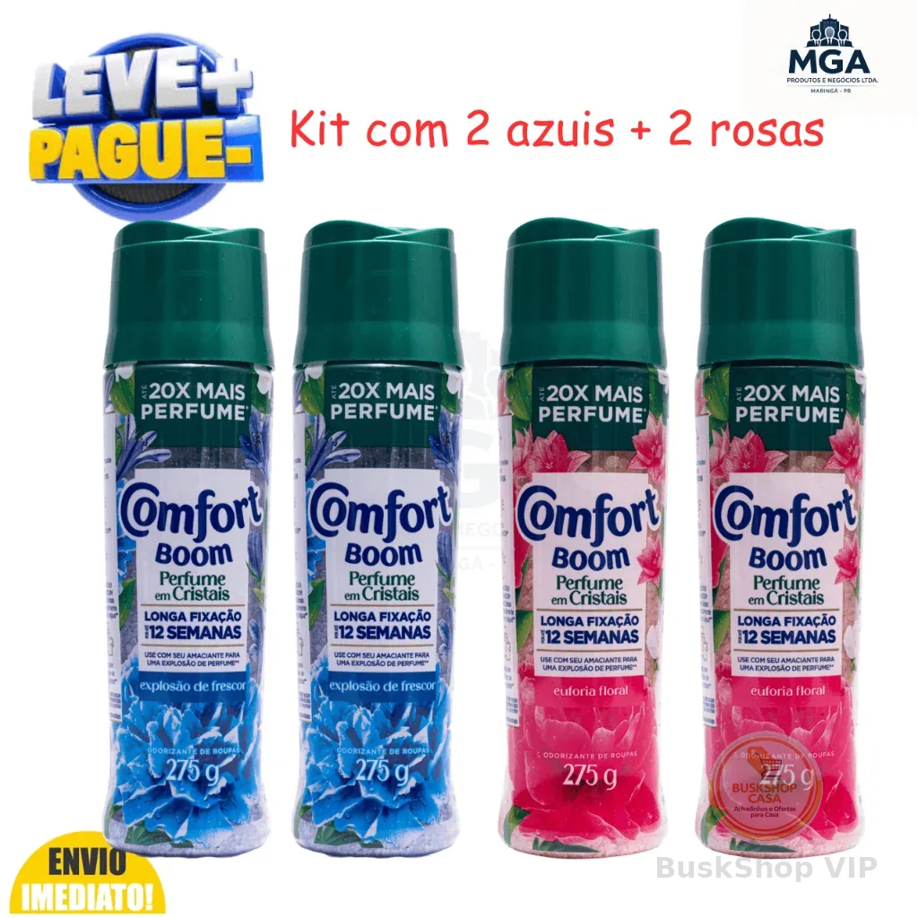 Kit Comfort Boom Perfume Para Roupas em Cristais Euforia Floral e Comfort Boom Explosão de Frescor