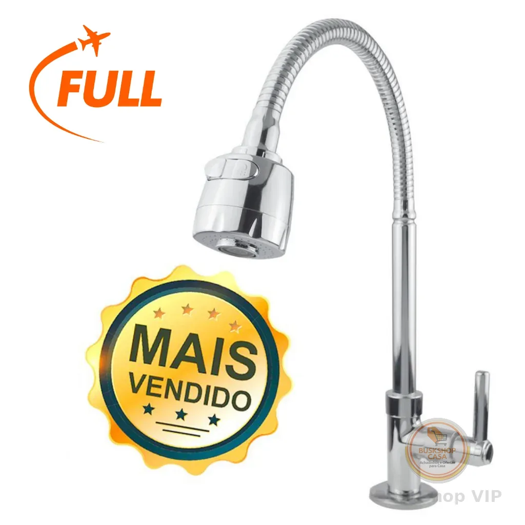 Torneira Gourmet Cozinha Bancada Mesa Pia Cano Flexível 1/4 de volta C-66 C. 1099-1 Inox