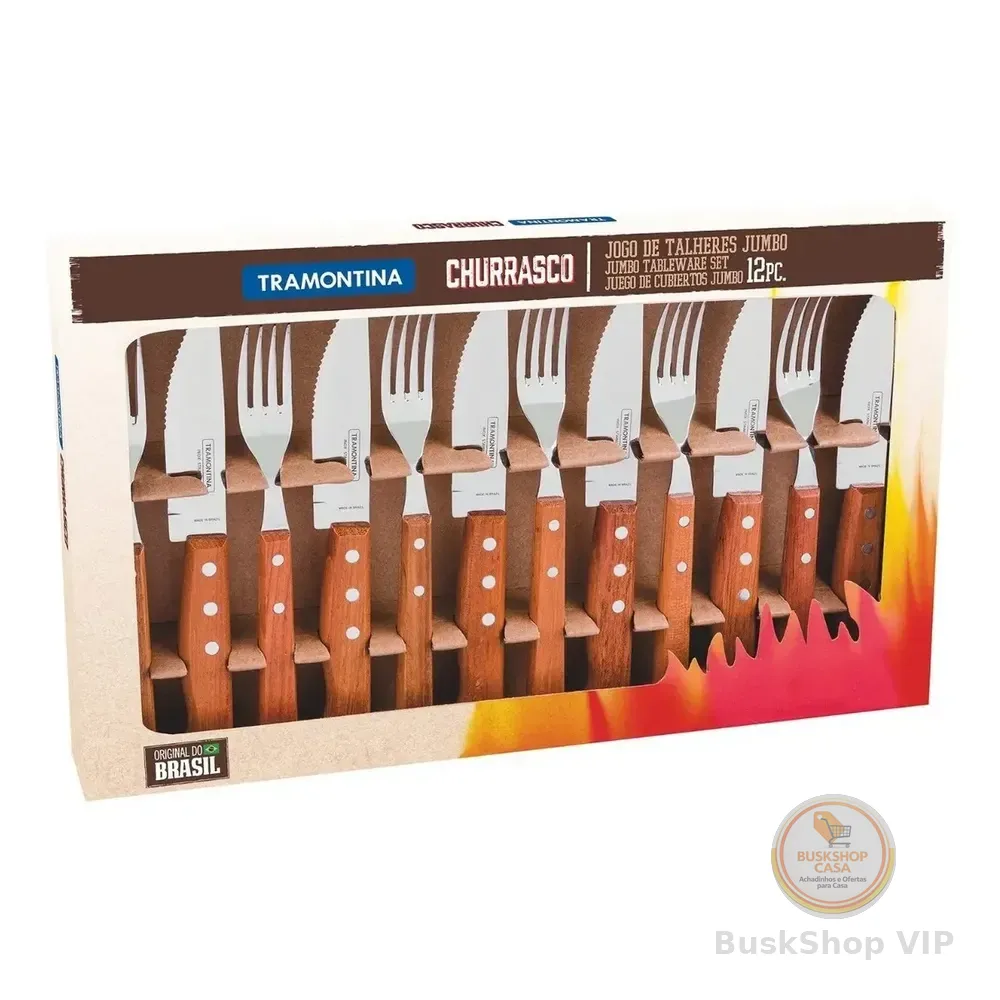 Jogo Para Churrasco Tramontina 12 Peças Jumbo Garfo Faca Cor Marrom Marrón Claro