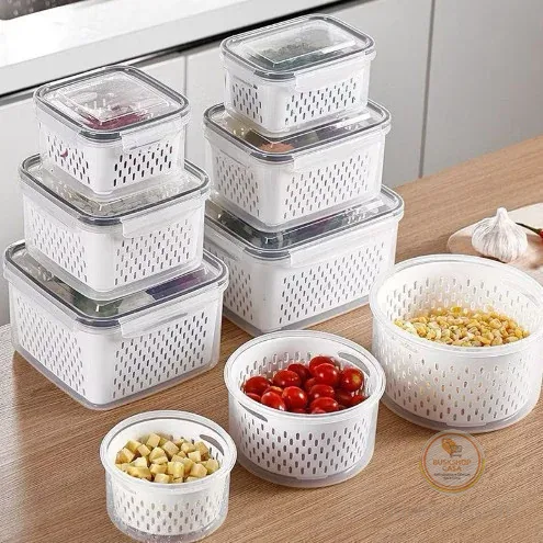 Kit 3 Potes Organizadores Geladeira Para Alimentos Vegetais  Fruta Cozinha Moderna Uso Microonda retângulo