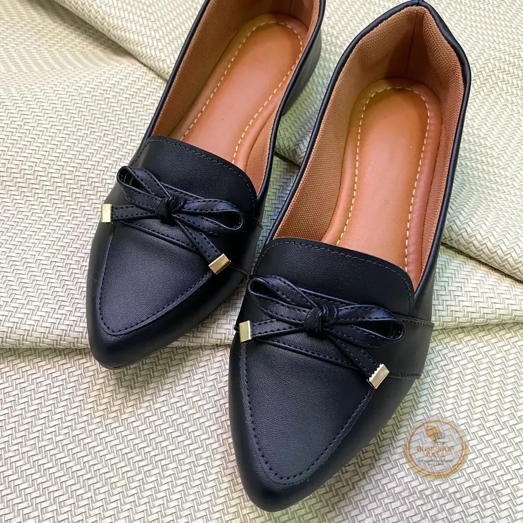Sapatilha Mocassim Feminina Bico Fino Napa Preto