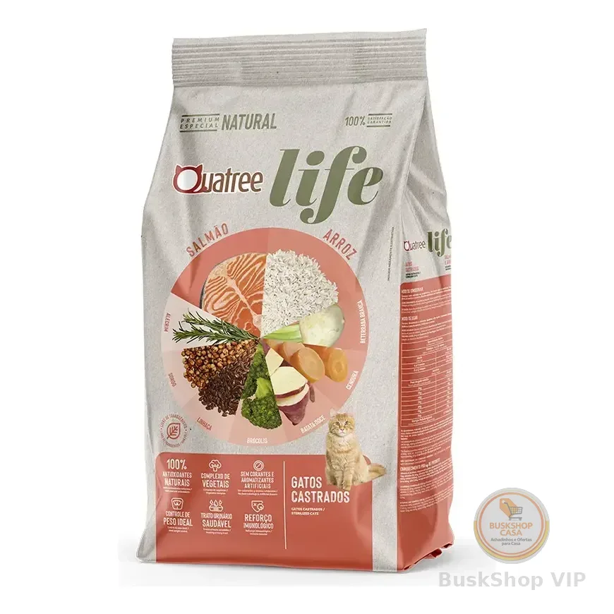 Ração Quatree Life Para Gatos Castrados Salmão E Arroz 10,1 kg +10 mil vendidos