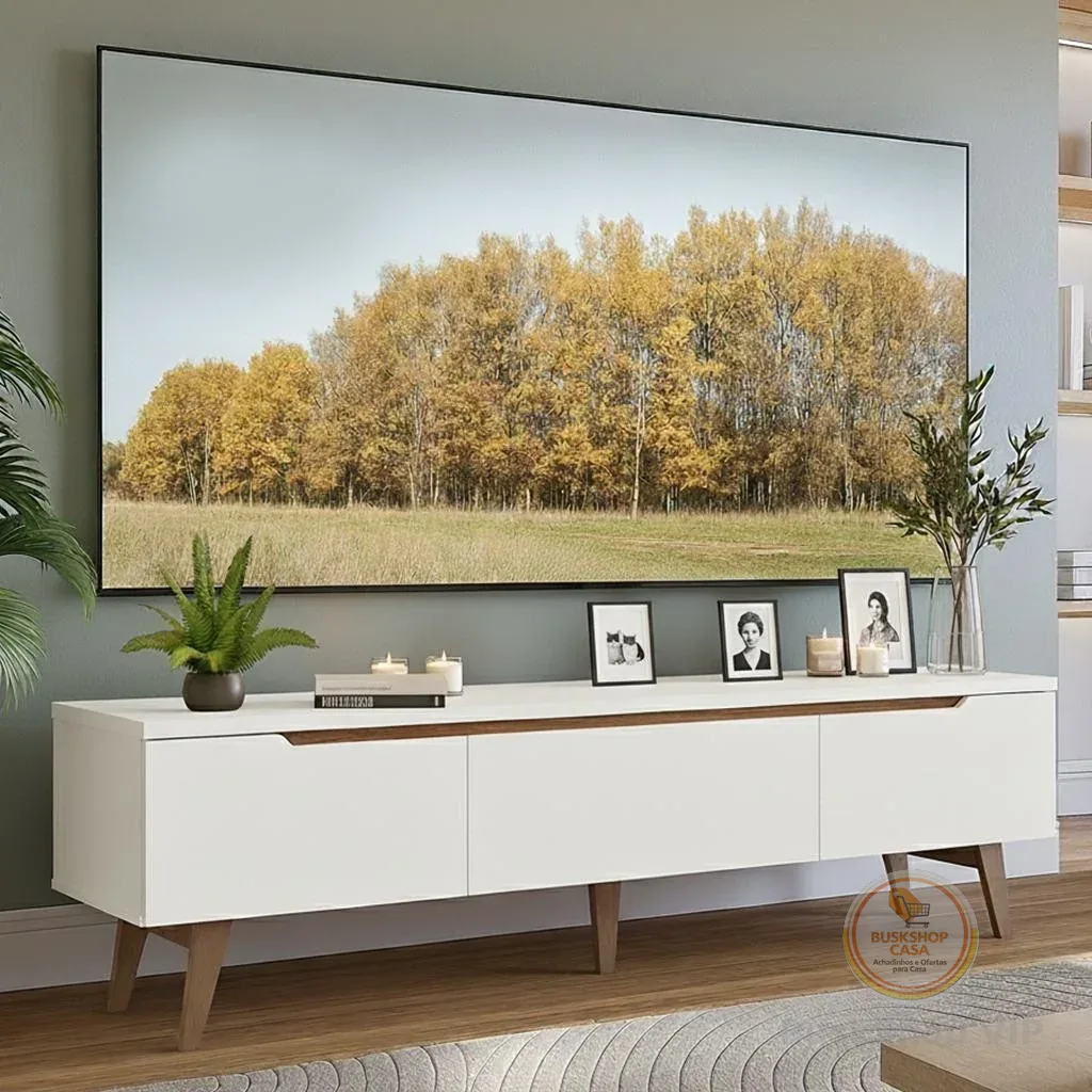 Rack para TV até 80 Polegadas 180cm 2 Portas 1 Gaveta Branco/Rustic Toronto Madesa