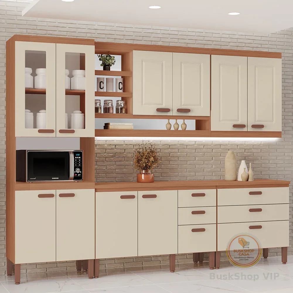 Cozinha Modulada Completa Móveis Home 100% MDF 10 Portas e 6 Gavetas
