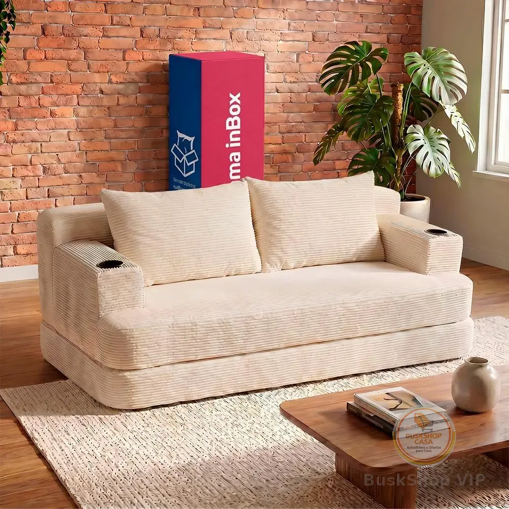 Sofá Cama Nami. 1,50m Xpand Tech Tecido Velourê Cama inBox