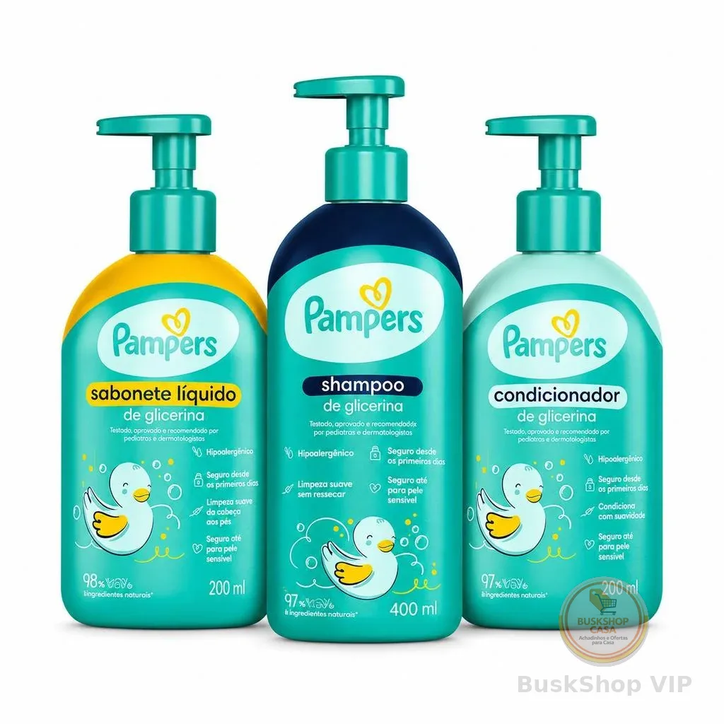Kit Pampers Shampoo de Glicerina 400ml + Condicionador de Glicerina 200ml + Sabonete Líquido 200ml