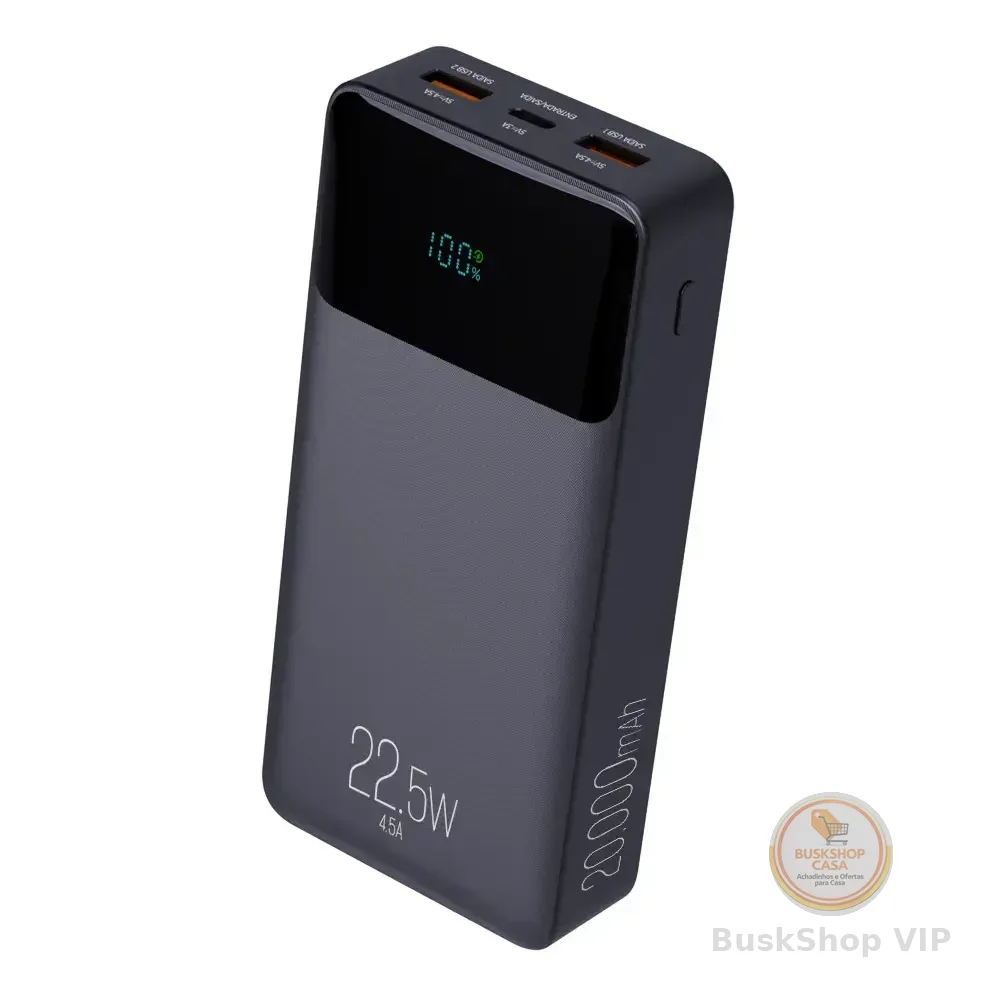 🛍️ Power Bank Pro 20000mah ELG Pb200bk, Bateria Portátil Universal, Carga Rápida, Display Indicador, Entradas Micro Usb E Usb-c, 2  Portas Usb-a, Pd+qc3.0,  Preto.