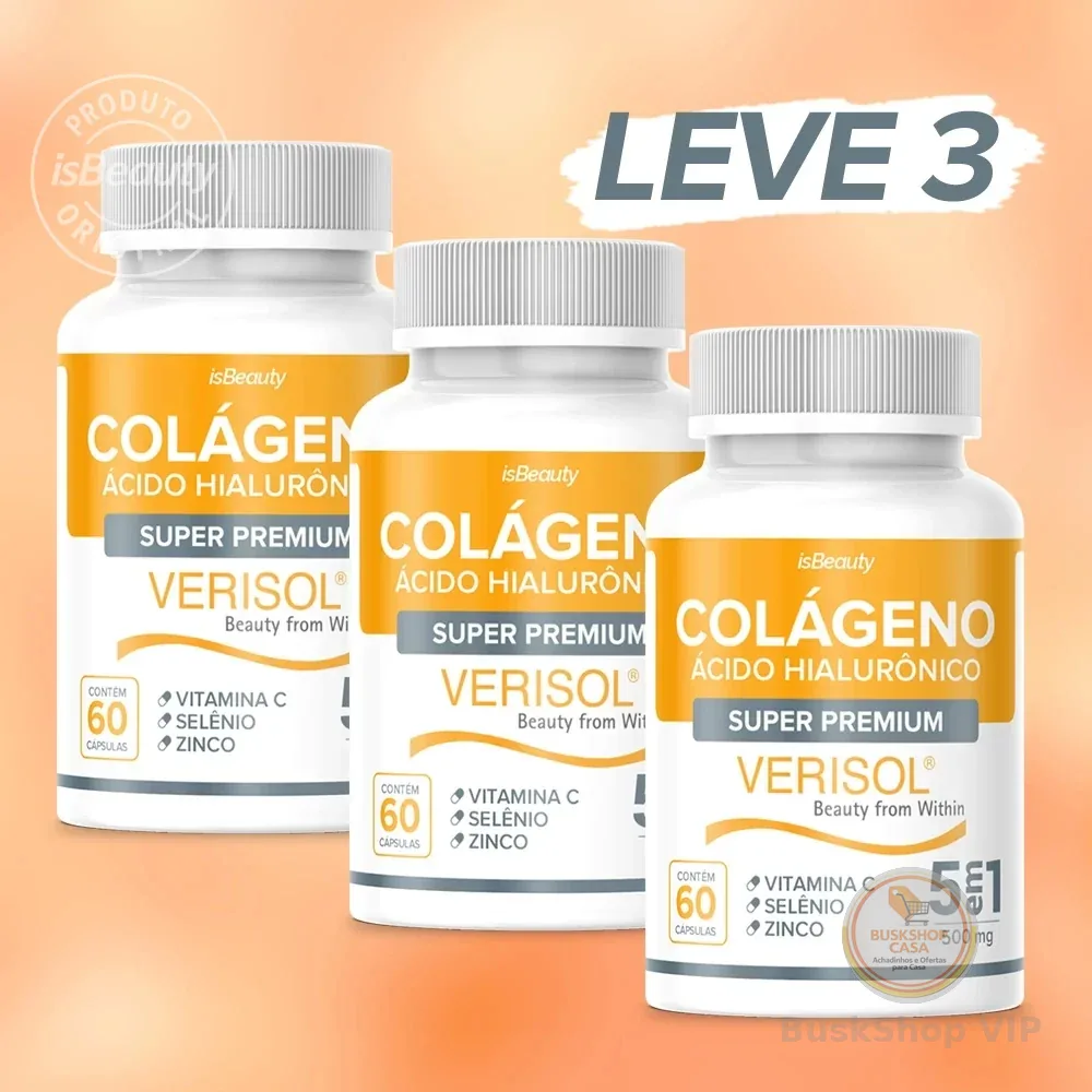 🛍️ Kit 3 Colágeno Hidrolisado Verisol Original com Vitamina C, Selênio e Zinco - 180 Cápsulas