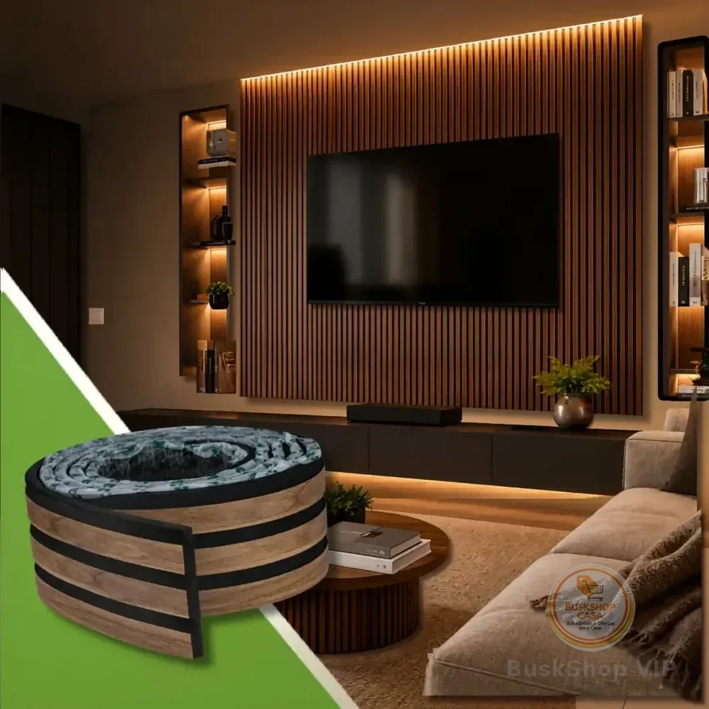 🛍️ Painel Ripado Laminado Eva Autocolante 5m | Cor Madeto Nogueira Intenso Meu Rodapé