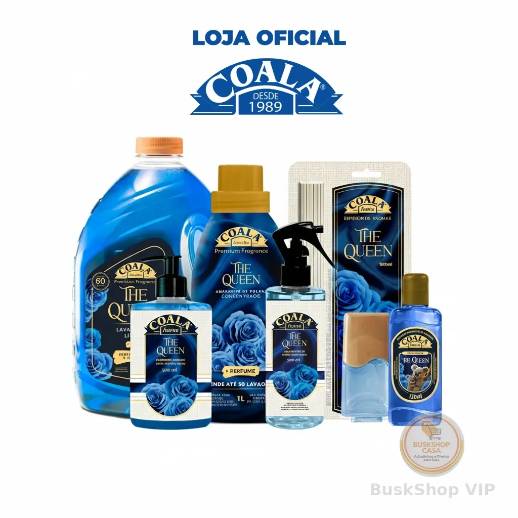 🛍️ Kit Coala Completo The Queen - Lava Roupas Liquido  + Amaciante + Difusor + Home Spray + Limpador Perfumado