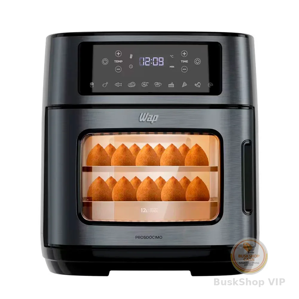 Fritadeira Elétrica Sem Óleo Air Fryer WAP Oven WAOD2 Antiaderente 12 litros 1800W Black Inox