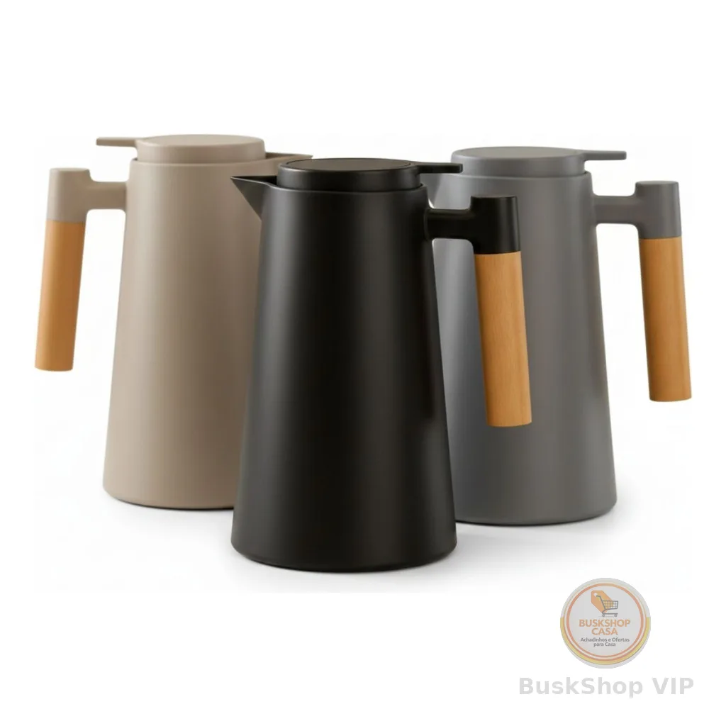 Garrafa Térmica Cabo Madeira Para Café 1l