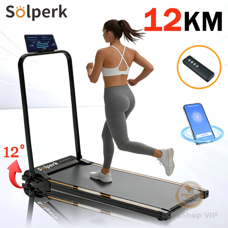 Esteira Elétrica Doméstica 2.0HP Dobrável Silenciosa Bluetooth 12km/h Suporta 120kg, Ergométrica para Casa