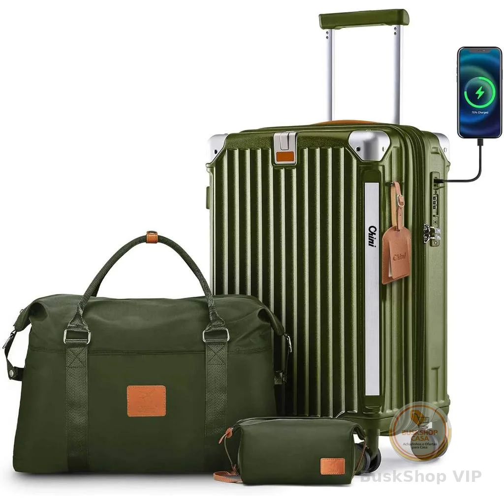 Mala de abordo Viagem 20" 24" KIT3 Zíper Dupla Rodinhas 360" Material Alta Qualidade MALA20