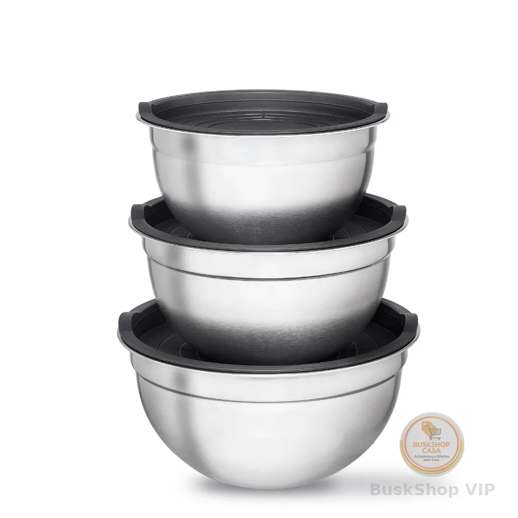 Conjunto Bowls de Inox Com Tampa Bumper