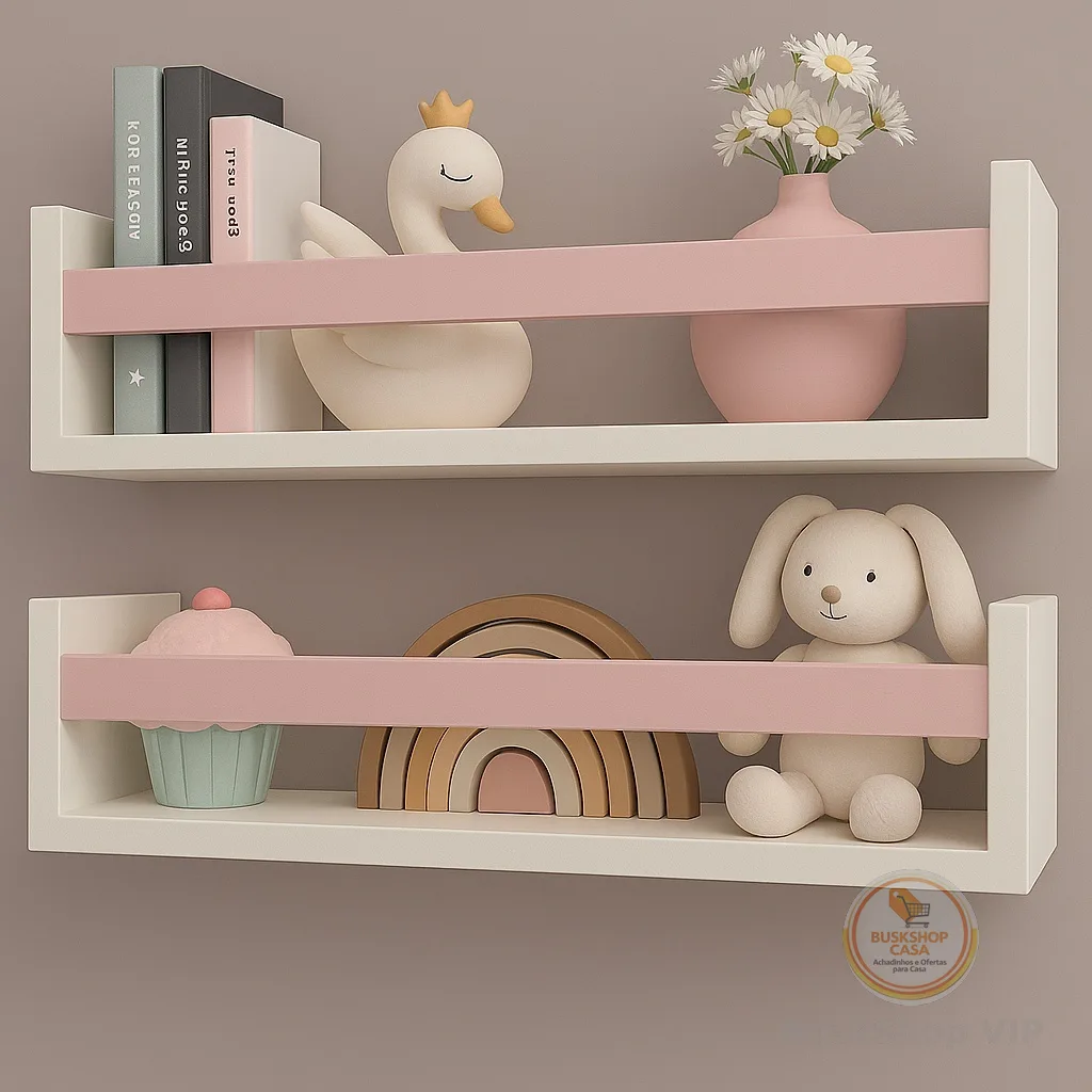 Kit 2 prateleiras para livros infantil Menina Nicho Organizador Moveis Infantis