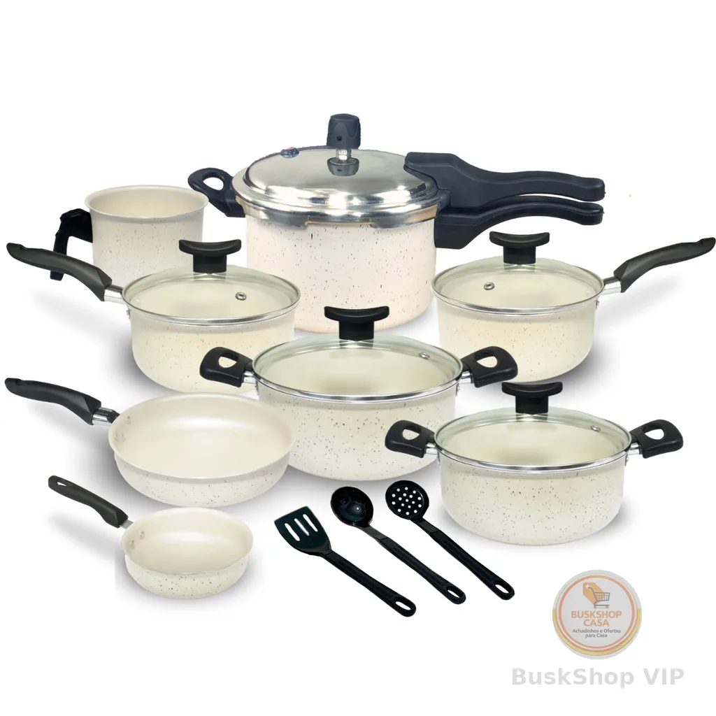 Jogo de Panelas Teflon Munique 11 Pçs com Panela de Pressão fechamento externo de 2.5L