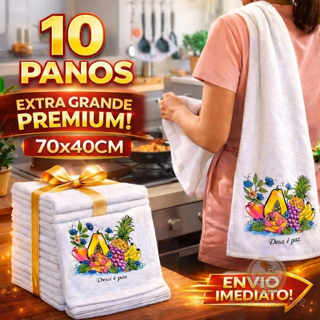 Kit Pano de Prato Extra Grande de Algodão 100% Para Copa Cozinha Estampado