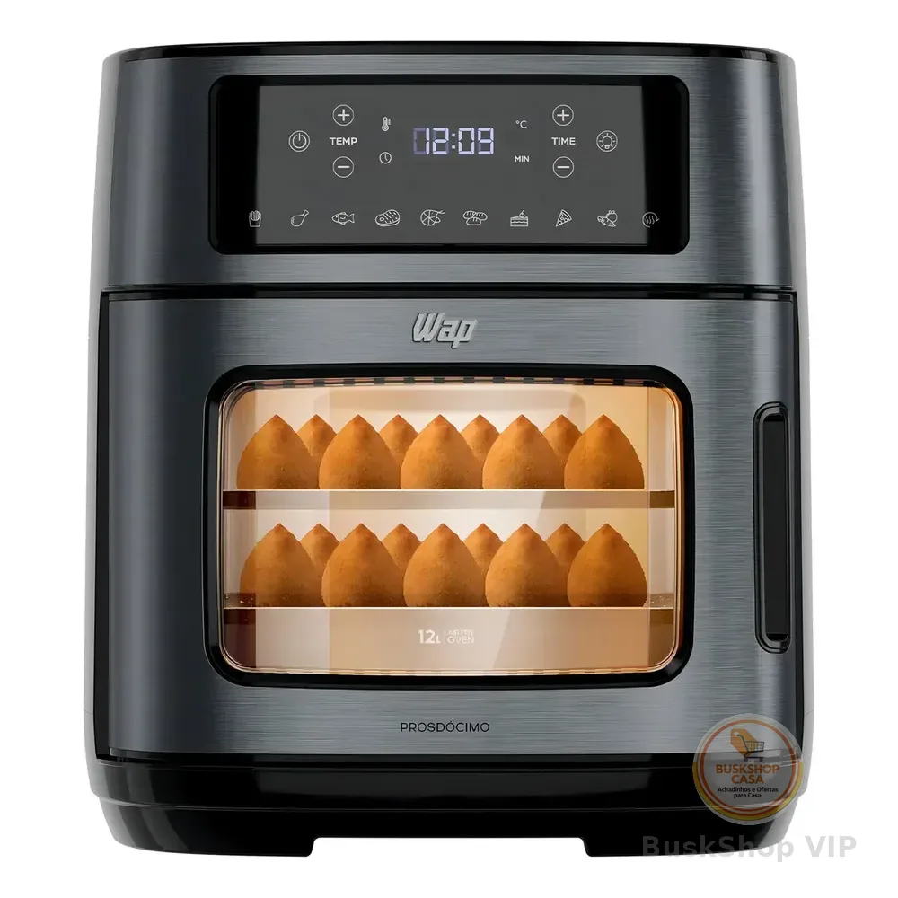 Fritadeira Elétrica Air Fryer Oven Black Inox Wap Waod2 12 Litros 4 Em 1 Porta Com Abertura Lateral E Removível 1800w Preto 127v