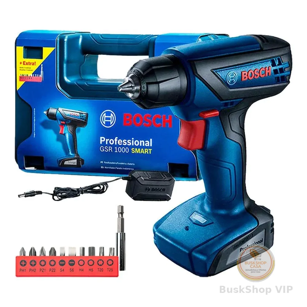 Bosch Furadeira Parafusadeira GSR 1000 Smart, Com Acessórios, 12 Volts