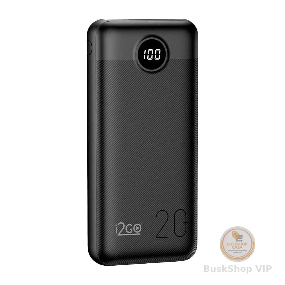 I2GO, Carregador Portátil (Power Bank) Ultra Rápido 20000mAh, Power Delivery 20W, 2 Saídas USB + 1 Saída/Entrada USB-C, Preto, i2GO PRO