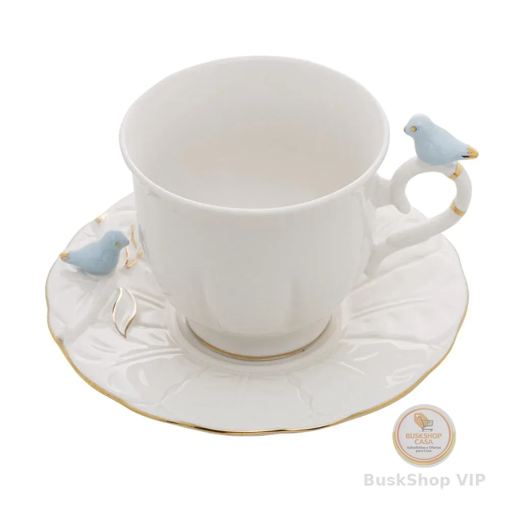 WOLFF - Conjunto 4 Xícaras de Chá de Porcelana Birds Branco 200ml