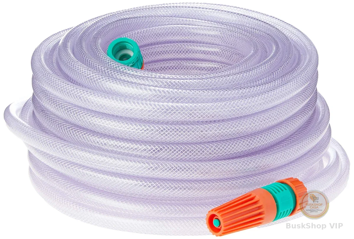 Mangueira Flex para Jardim, com Engates Rosqueados e Esguicho, Tramontina, 30 M, Transparente