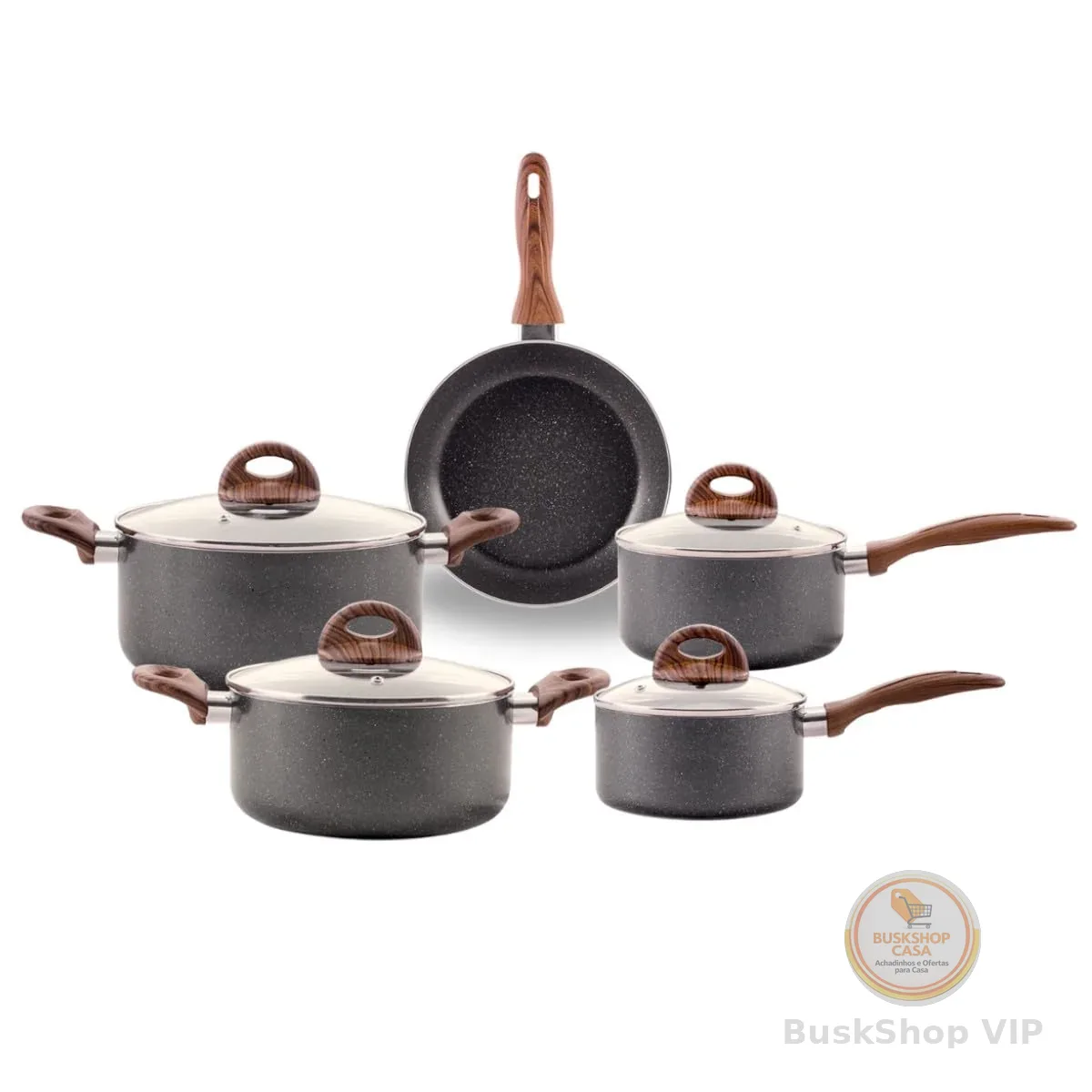 Brinox - Jogo de Panelas Antiaderente Ceramic Life 5 Peças com Fundo de Indução Smart Plus - Granito