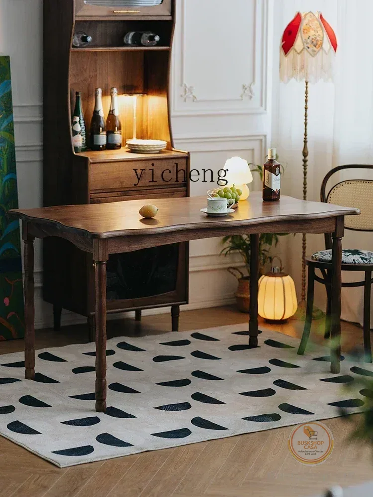 Mesa de jantar longa, simples, moderna e retrô, de madeira maciça de nogueira preta, para sala de estar de apartamento pequeno, modelo r5.13.