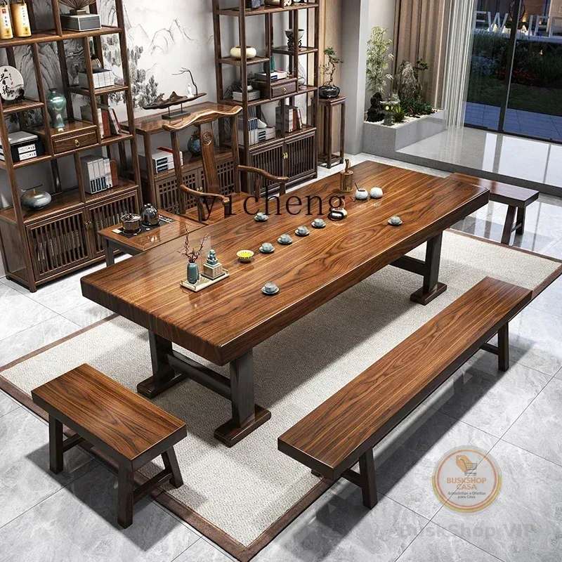 Conjunto de mesa e cinco cadeiras, mesa de chá chinesa nova, conjunto de chá integrado, mesa de chá de madeira maciça.