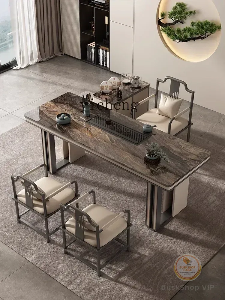 Mesa de Chá Grande de Luxo Leve com Tampo de Pedra Sinterizada r5.13 - Mesa de Chá Simples com Tampo Grande e Capa