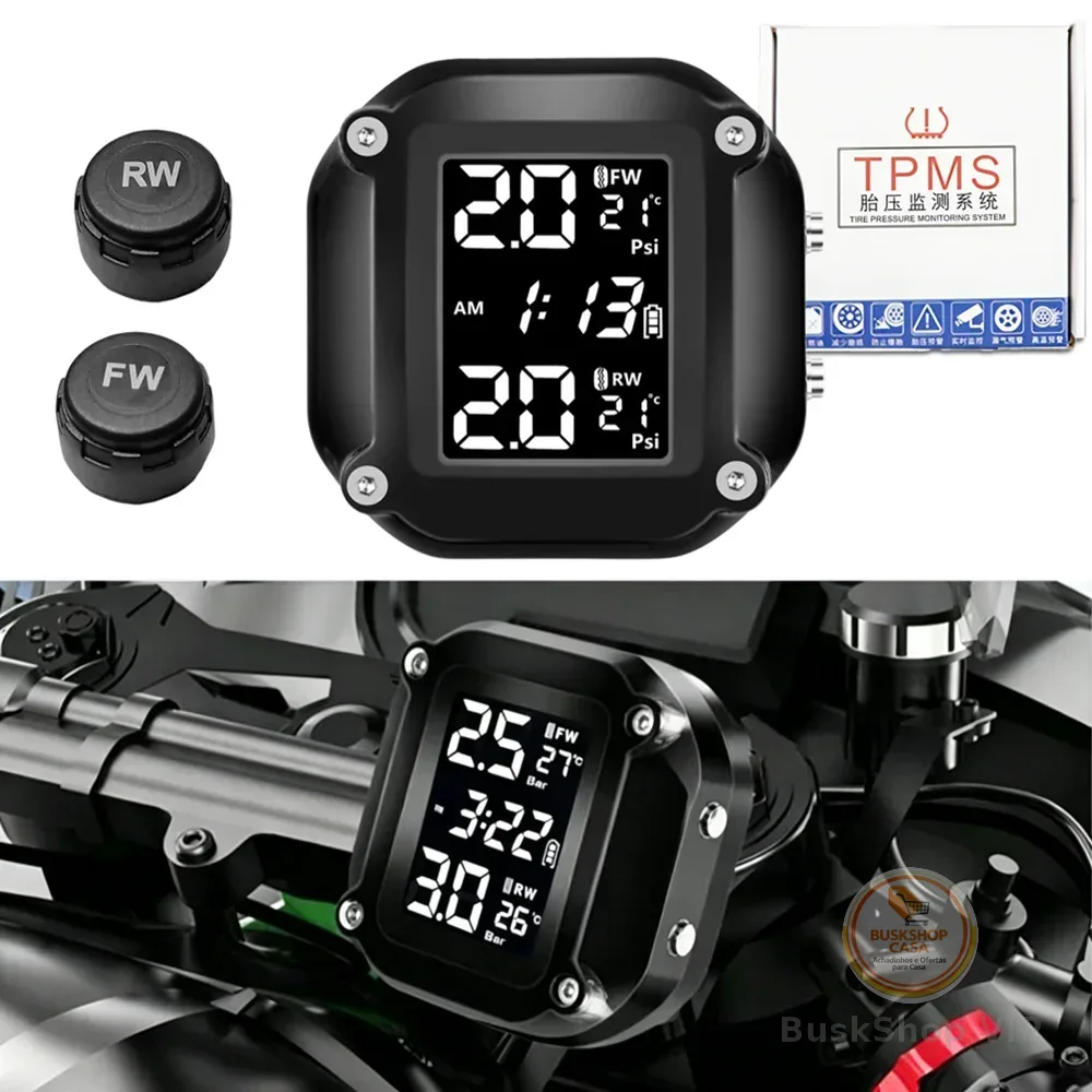 Sistema de Monitoramento de Pressão de Pneus para Motocicletas com Carregamento Rápido QC 3.0 e Saída USB, Sistema de Alarme de Temperatura de Pneus